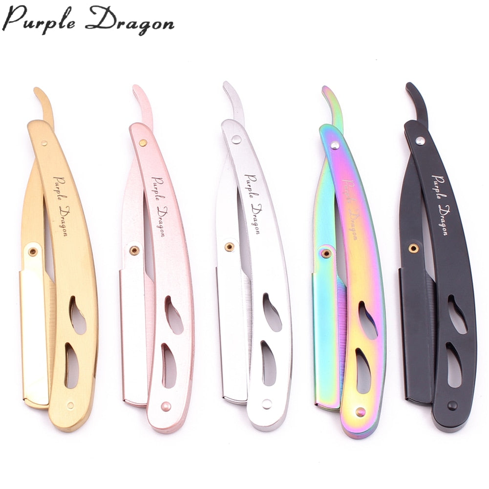 14*2cm 1 Pcs Purple Dragon Professional Barber Edge Steel Folding Shaving Knife Hair Removal Tools Shaving Razor + Blade Z6102