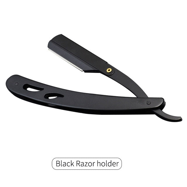 Men Shaving Barber Tools Hair Razor and Blades Antique Black Folding Shaving Knife Stainless Steel Straight razor Holder