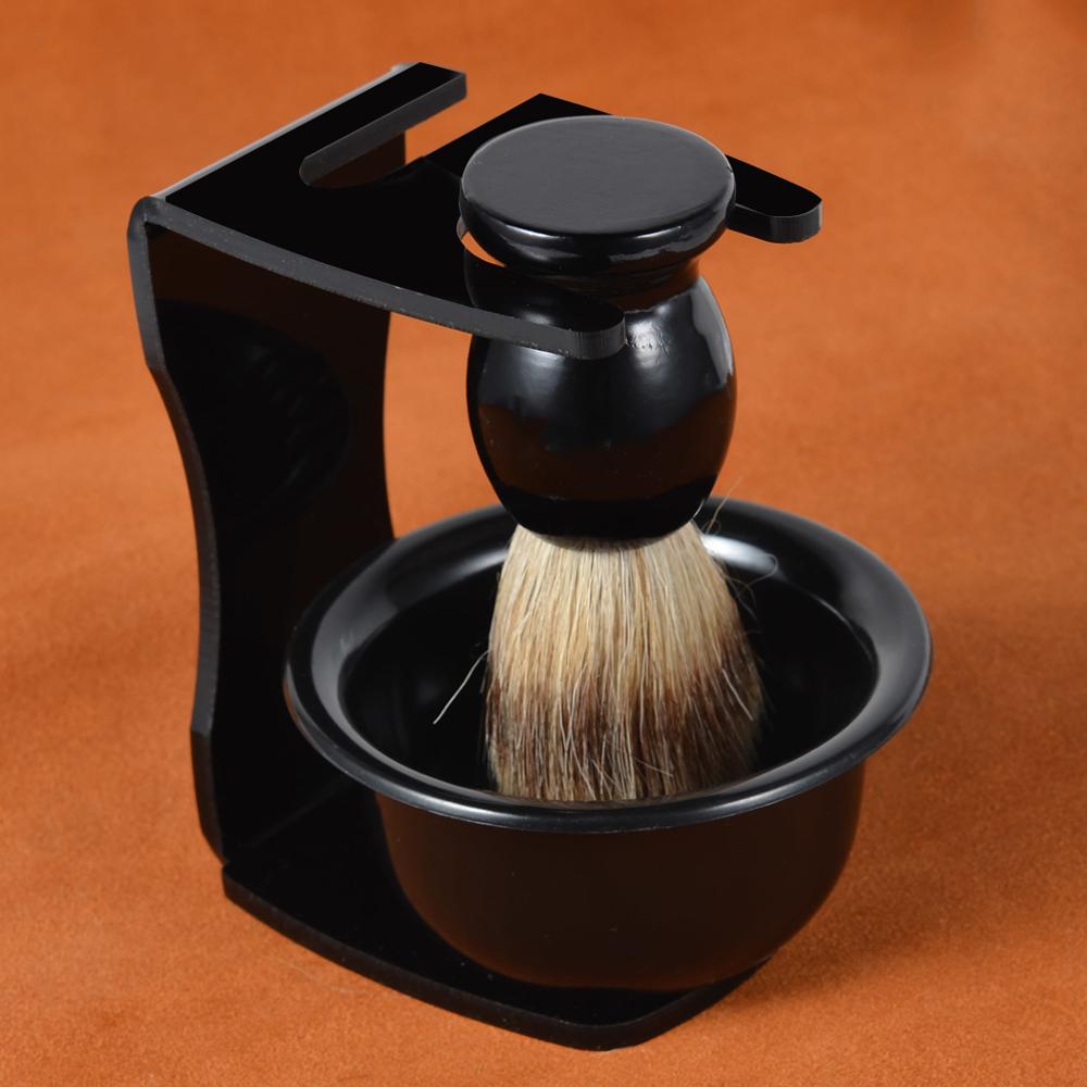 3pcs/set Badger Shaving Brush Wood Handle+ Safety Shaving Razor Holder Stand + Plastic Foam Soap Bowl Barber Men Shaving Set