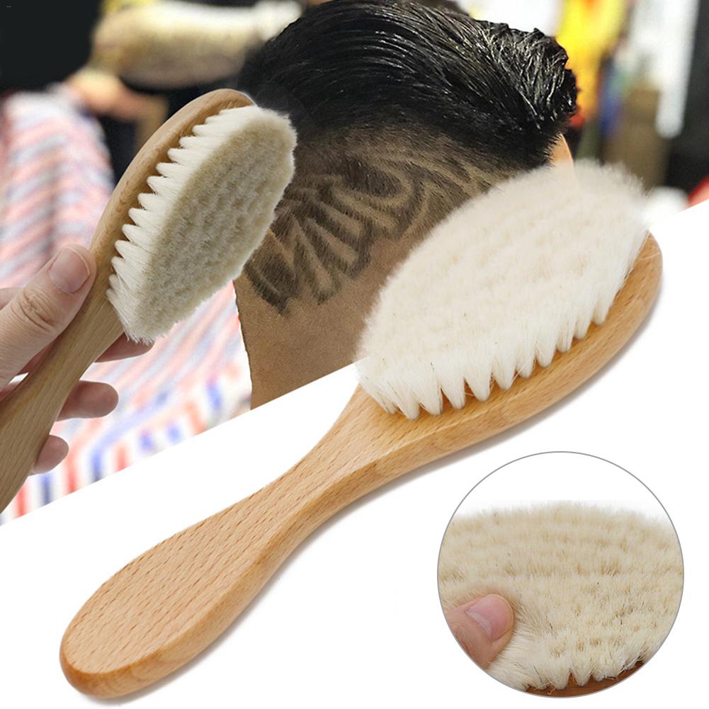 Natural Soft Goat Bristle Hair Sweeping Brush Men Beard Comb Oval Wood Handle Barber Dust Brush For Broken Hair Cleaning Tool