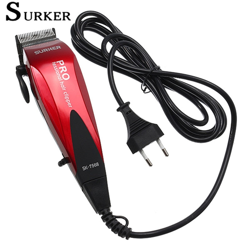 SURKER Red Professional Electric Hair Clipper Trimmer Sharp Blade Rechargeable Hair Cutting Machine Men Child Home Stylish Tools