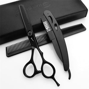 6 Inch Black Japan 440c Import Professional Hairdresser Scissors Set Salon Hairdresser Tools Hair Razor barber Thinning Scissors