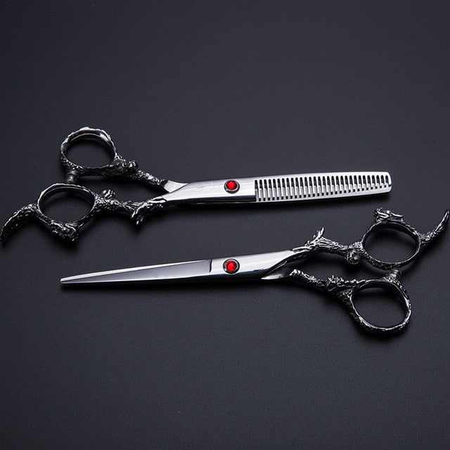 professional 6 inch Japan 440C dragon hair scissors bag set cutting scissor barber thinning shears scisors hairdressing scissors