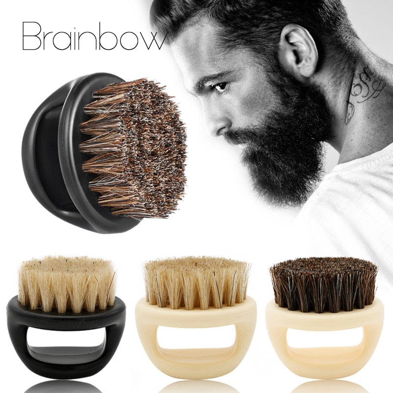 Brainbow Men's Beard Brush Wild Boar Fur Shaving Brush Barber Salon Men Facial Beard Cleaning Appliance Shave Tool Razor Brush